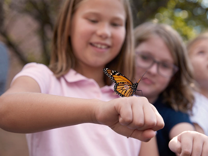 Columbus Academy girl with butterfly on her hand